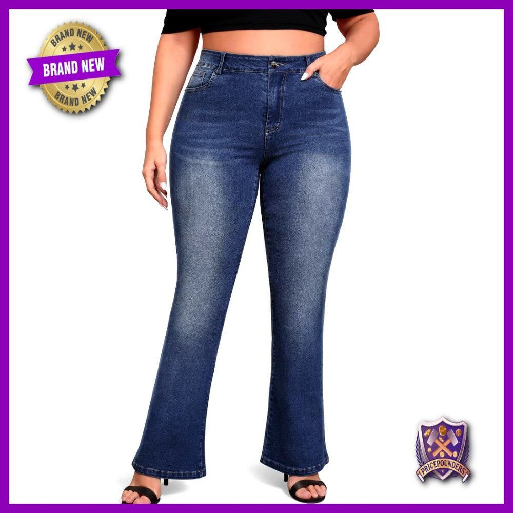 Plus Size High Waisted Bootcut Jeans Stretchy Slimming Fit - Picture 1 of 7